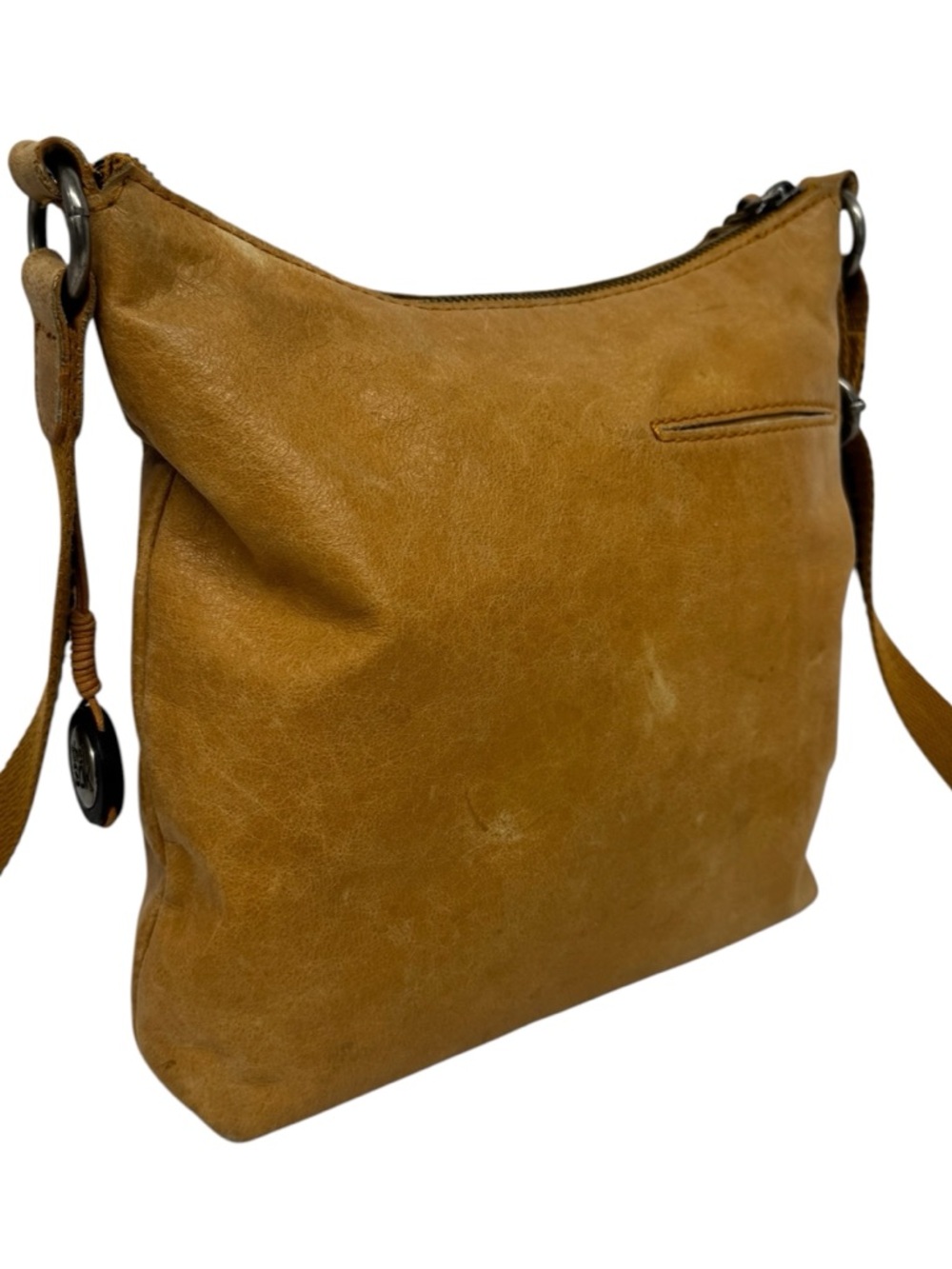 The Sak Camel Brown Leather Peace Sign Design Crossbody Studded Purse Bag 11x11 - Picture 7 of 16